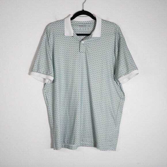 Abercrombie Mens Soft A&F Air Knit Polo Shirt Large Blue Geometric Preppy Golf - Picture 1 of 5